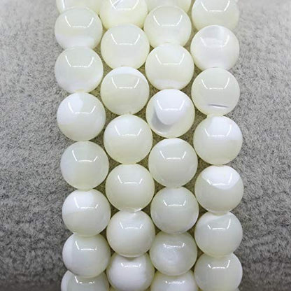 Keleny Gem Semi Precious Gemstones 8mm Natural Quartzite Stone Round Beads Crystal Stretch Bracelet 7 Inch Unisex - color: White Mother Shell