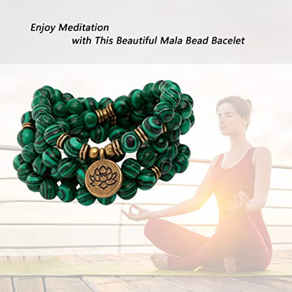 Mala Bead Strand Bracelet, 108 Buddhist Prayer Beads Yoga Meditation Green Malachite Beads Necklace Women man - style: Green Malachite