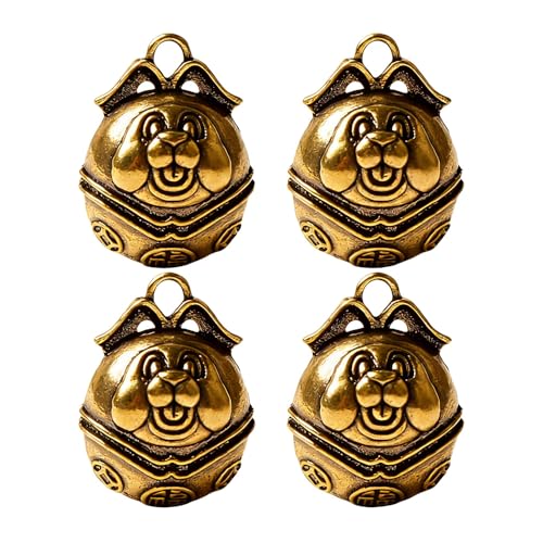 4PC Mini Vintage Pure Brass Buddhist Bell – Feng Shui Meditation Manta Bell with Pray Buddha Sculpture Keychain Pendant Zen Home Decor