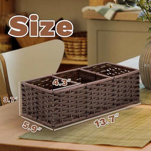 myHomeBody Wicker Basket With 3 Compartments, For Toilet Tank Paper Rolls, Hand Woven Bathroom Countertop Organizer, Bedroom Organization, 1pc, Dark Walnut - color: Dark Walnut