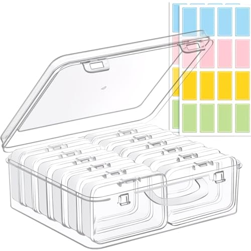 Transparent Plastic Storage Boxes with Lids and 1 Large Box, Including 32 Color-Coded Label Stickers for Beads,Jewelry Making, 1 Large Box + 12 Small Boxes + 2 Stickers