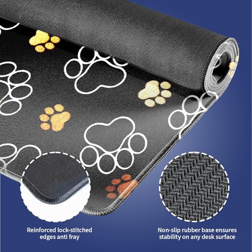 Extra Large Gaming & Office Mouse Pad (31.5" x 11.8") – Abstract Cute Dog Paw Prints Gold and White Design, Premium Anti-Slip XXL Desk Mat with Durable Stitched Edges - color: Design WKLXD043