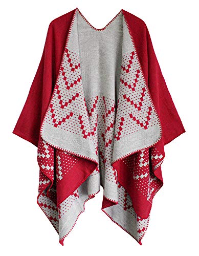 Urban CoCo Women's Color Block Shawl Wrap Open Front Poncho Cape - color: Series 26-red