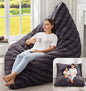 Hobestluk 3 in 1 Bean Bag Chair Giant Bean Bag Chairs for Adults with Ripple Cover Convertible Bean Bag Floor Cushion with Machine Washable Cover for Living Room (Ripple Dark Grey) - color: Dark Slate Grey