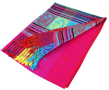 PASKMLNA Double Side Multi Colors Silky Tropical Colorful Exotic Pashmina Wrap Shawl Scarf Rave - color: #3hot Pink