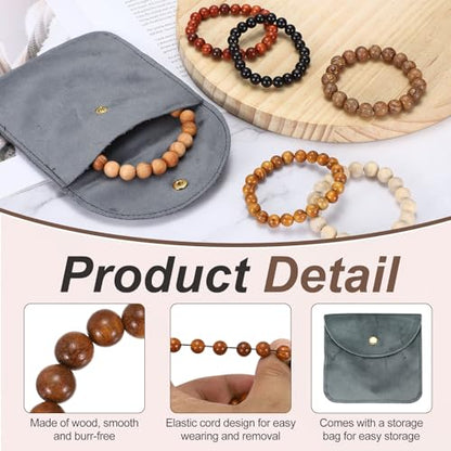 MECCANIXITY Pcs Prayer Beads Bracelet, Natural Wooden Bead Mala Bracelets Link Wrist for Men Women Beaded Stretch Crafts Bangle - color: Rosewood Color