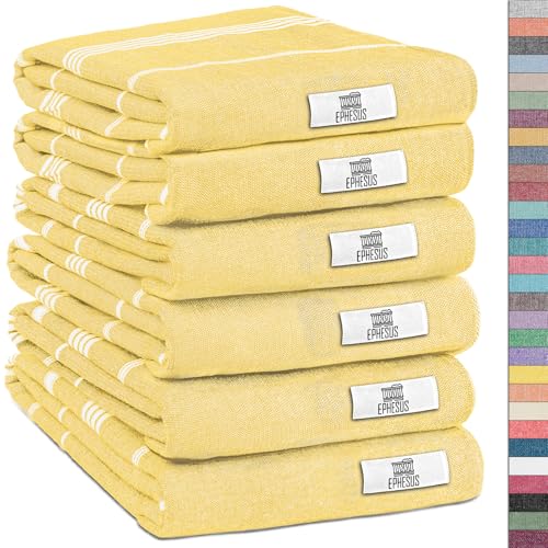 EPHESUS TOWELS Turkish Hand Towels - Set of 6 | 18" x 30" - Decorative Boho Turkish Hand Towel for Bathroom, Kitchen, Guest, Face, Hair, Tea, Dishcloth (Sultan, Yellow) - color: Yellow