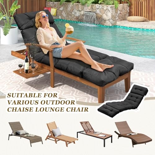 Outdoor Chaise Lounge Chair Cushion 75.1 x 23.6 x 4.7in, Waterproof Replacement Cotton Patio Thickened Pool Lounge Chair Cushion with Ties for Patio Outdoor Furniture,Black - color: Black