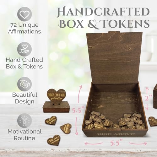 Positive Affirmations Box | Mountain Themed Engraved Wood Box with 72 Positive Affirmation Heart Cutouts | Daily Motivational Gift for Women - style: Mountains & Affirmations