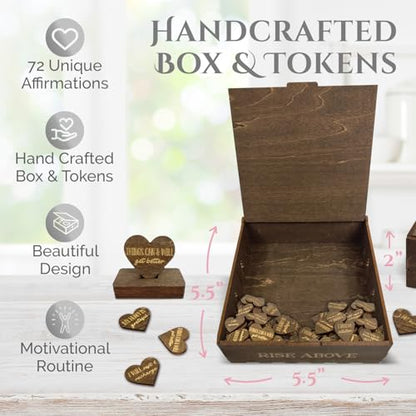 Positive Affirmations Box | Mountain Themed Engraved Wood Box with 72 Positive Affirmation Heart Cutouts | Daily Motivational Gift for Women - style: Mountains & Affirmations