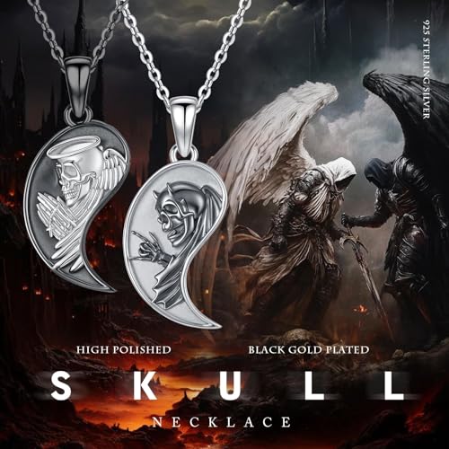Yin Yang Necklaces for Women Men 925 Sterling Silver Pendant Necklace Yin Yang Jewelry for Women Men Couples - style: Skull