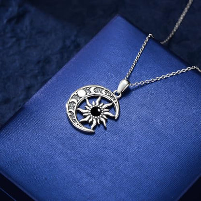 Sun and Moon Necklace 925 Sterling Silver Sun Moon Pendant Gemstone Jewelry Gifts for Women - style: Black Onyx