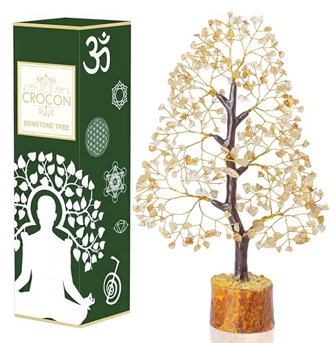 Crocon® Citrine Crystals Tree, Gifts, Birthday Gifts for Women, House Warming Gift New Home Decor, Healing Crystals Spiritual Present, Mom Birthday Gift Her, Decor, Gemstones Money Tree Positivity - color: Citrine (Golden Wire)