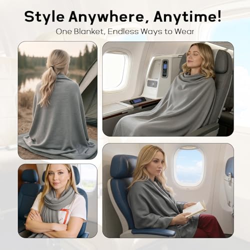 Travel Blanket Airplane - Ultra Soft & Lightweight Knit Design Compact Airplane Blanket,53x72 Inch,Stylish Travel Shawl Wraps for Flights,Office,Home Use,Travel Essentials & Gifts (Grey) - color: Grey