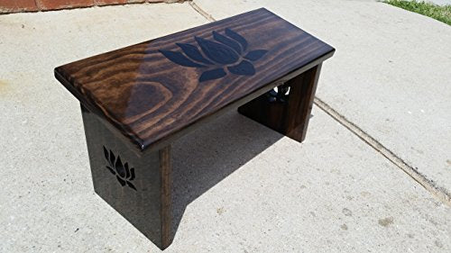Hand Crafted Kona Stain Meditation Bench with Hand Painted Lotus Flower and Legs.