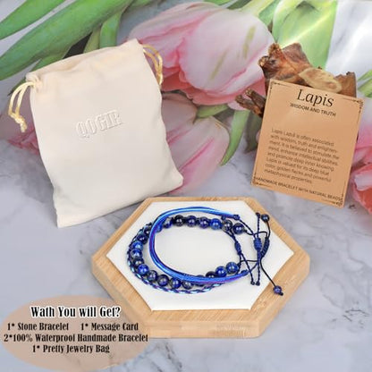 QOGIR Handmade Healing Bracelet,6mm Natural Gem Stone Bracelet rope bracelet - color: Lapis(Wisdom and Truth), size: 8mm