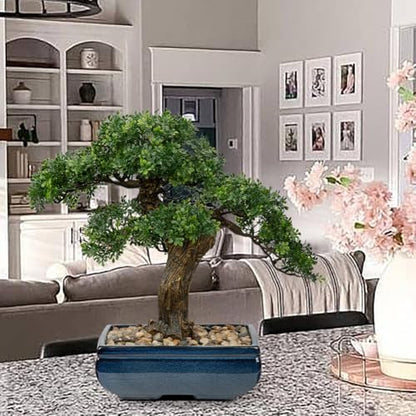 Artificial Bonsai Tree Juniper Faux Plants Indoor Fake Plants Decor with Blue Square Ceramic Pots for Home Table Office Desk Bathroom Shelf Bedroom Living Room Farmhouse Decorations - style: 16" Ficus