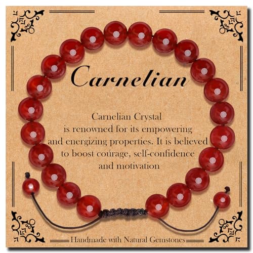 BONNY BOXX Braided Genuine Bracelet, Elegant Handcrafted Natural Gemstone Crystal Bracelet Healing Power Energy Inspirational Gifts with Card for Unisex - color: Carnelian, size: 8MM