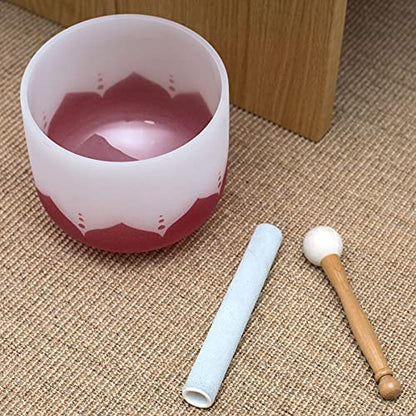 Leize Lotus Design Quartz Crystal Singing Bowl C Note Root Chakra White 8" with Heavy Duty Carrying Case Suede Striker - color: lotus design, size: 8" C Note