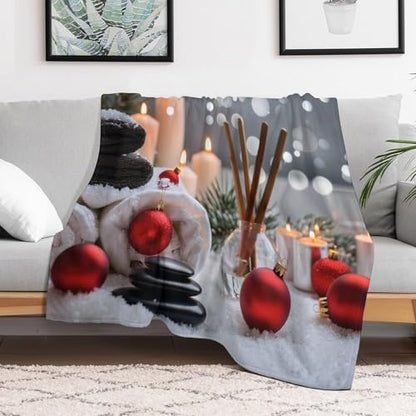 Christmas Balls Towels Throw Blanket, Soft Lightweight Cozy Warm Zens Stones Candle Flannel Blankets for Couch Bed Travel, 50"x60" - color: Christmas Balls Towels, size: 50"x60"