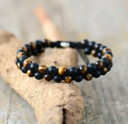 WFJ Black Obsidian Hematite Triple Protection Bracelets Set - Tiger Eye Beaded Natural Stone Bracelet for Men Women Gemstone (10MM) - color: 2PCS Double Set