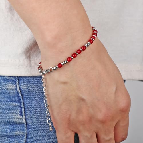 LPBeads Beaded Bracelets for Women Energy Gemstone Charm Jewelry Adjustable Bracelet Gifts for Mom, Daughter, Wife, Friends, Bestie - color: Ruby Jade