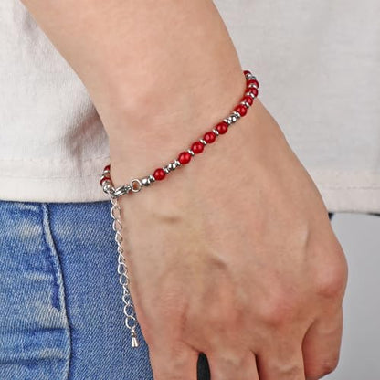 LPBeads Beaded Bracelets for Women Energy Gemstone Charm Jewelry Adjustable Bracelet Gifts for Mom, Daughter, Wife, Friends, Bestie - color: Ruby Jade