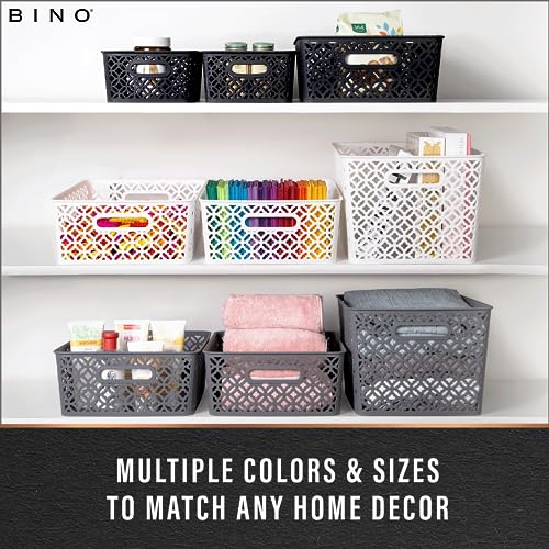 BINO l Plastic Storage Baskets, Medium - Grey | THE BLOSSOM COLLECTION l Multi-Use Organizer Bin l Built-in Handles l Plastic Woven Basket for Organizing l Pantry & Home Organizing Basket