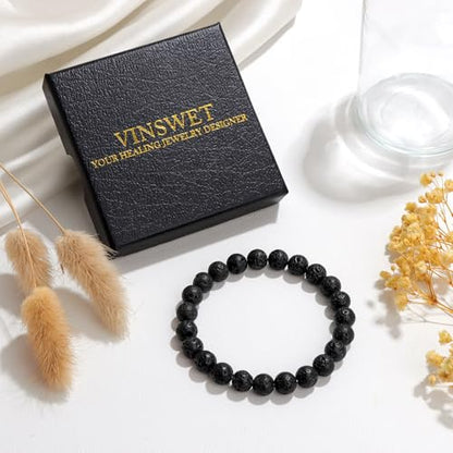 Vinswet 4mm 6mm 8mm Healing Crystal Bracelets for Women Men Natural Stone Beaded Stretch Bracelet Handmade Gemstone Reiki Spiritual Jewelry Gifts - color: Lava Rock, size: 8mm