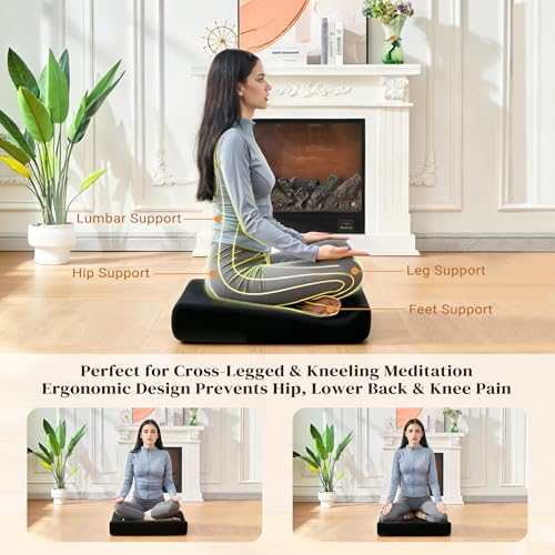 Meditation Cushion Set with High-Density Foam : 26.4" Large Floor Pillow for Yoga, Meditation, Sitting，Zafu & Zabuton Removable Washable Luxe Velvet Cover - color: B