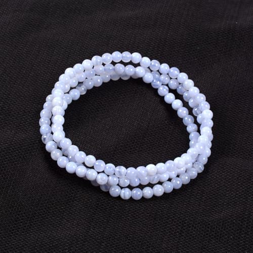 Justinstones Gem Semi Precious Gemstone 3pcs 4mm Round Beads Stretch Bracelet 6.5 Inch Unisex - color: Blue Lace Agate