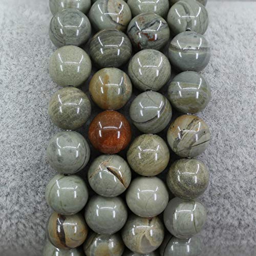 Amandastone Natural Gemstone 8mm Round Beads Stretch Bracelet 7 Inch - color: Silver Leaf Jasper