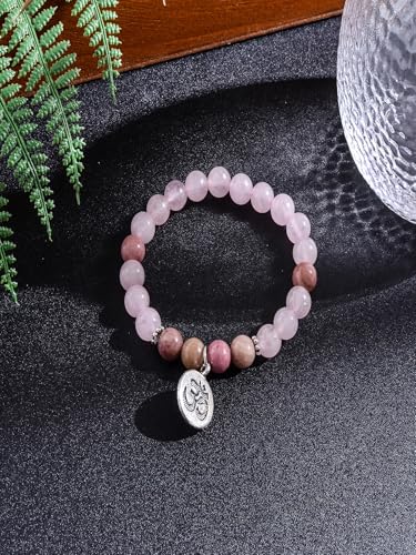 108 Mala Prayer Beads Necklace 8mm Natural Stones Meditation Yoga Jewelry Sets 108 Hand Made Japa Mala Beaded Long Tassel Necklace with Tassel Pendant for Men and Women - color: Rose quartz