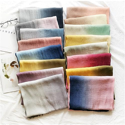 Cotton Linen Fashion Scarf,Gradient Two-tone Four Season Scarf Shawl Beach Gauze,Long Lightweight Travel scarf 75"×35"