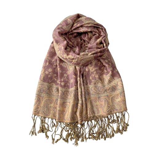 Pashmina Scarf for Women Shawls and Wraps Reversible Paisley Vintage Jacquard Soft Silky Rave Scarves Men - color: Pink