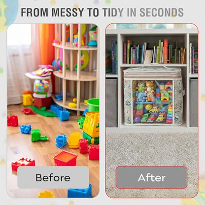 12" Soft Side Zipper Toy Storage Bag, Quilt Pattern Cloth Cube, Reusable, Clear Bag, Playroom, Bedroom & Puzzles Board Game Organizers And Storage Bin, Flowers Design - color: Flowers