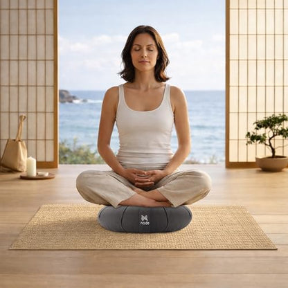 Zafu Meditation Cushion, 15" Round Buckwheat Yoga Pillow with Organic Cotton Cover - Gray