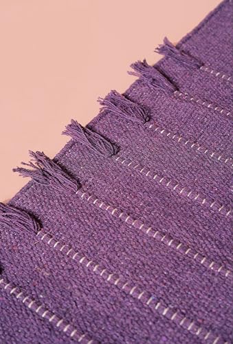Cotton Yoga Mat Rug, Handwoven Non-Slip Yoga Carpet for Home Workout & Meditation, Washable Foldable Fitness Mat, Purple, 24 x 72 Inch
