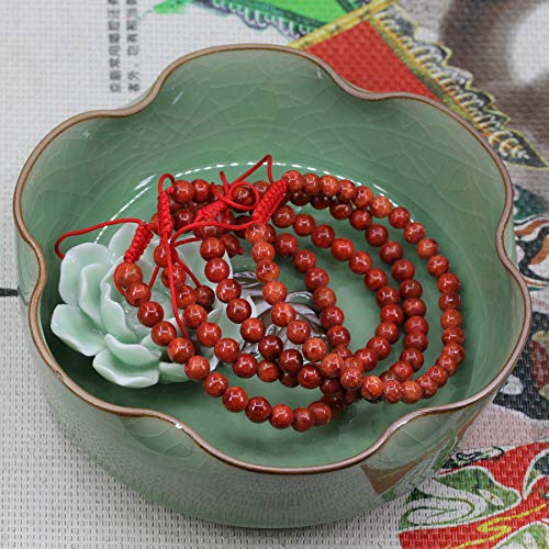 Keleny Natural Gemtone 6mm Round Beads Crystal Adjustable Braided Macrame Tassels Bracelets Unisex - color: Dyed Red Coral