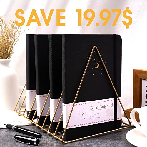 CAGIE 4 Pack Lined Journal Notebooks for Work, Hardcover Notebook Journal with Pen Loop, A5 Leather Notebook Journal Cover, Medium 5.7" x 8.3", (Black Ruled) - color: 4 Pack Black