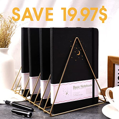 CAGIE 4 Pack Lined Journal Notebooks for Work, Hardcover Notebook Journal with Pen Loop, A5 Leather Notebook Journal Cover, Medium 5.7" x 8.3", (Black Ruled) - color: 4 Pack Black