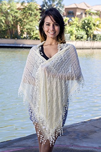 Cindy and Wendy Lightweight Soft Leaf Lace Fringes Scarf Bridal Veils shawl for Women - color: Beige - Sh