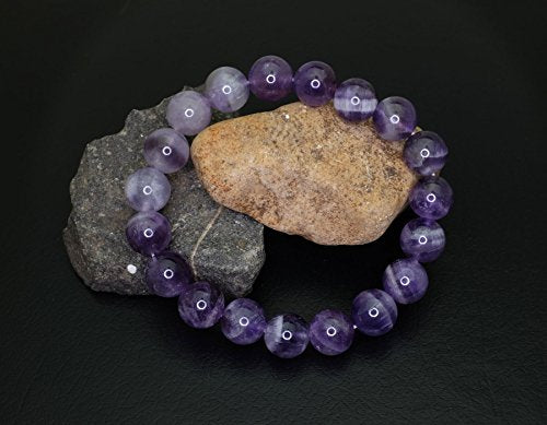 Falari 10mm Natural Semi Precious Gemstone Stretch Bracelet Unisex - color: Amethyst
