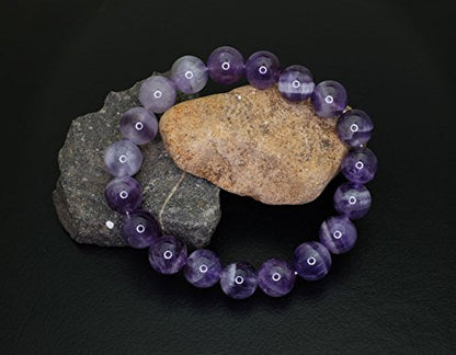 Falari 10mm Natural Semi Precious Gemstone Stretch Bracelet Unisex - color: Amethyst