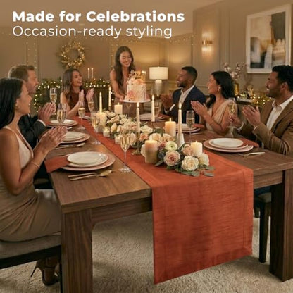 Luxe Shine™ by D'Moksha Rust Table Runner 120 Inches Long, Elegant Silk Table Runner, Machine Washable, 14 x 120 Inch for Dresser, Dining- Summer, Father's Day - color: Rust, size: 14 X 120 Inch