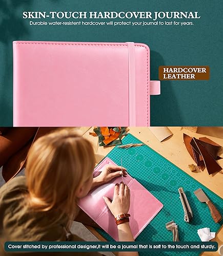 Ansopu Lined Journal Notebook for Women, A5 100 GSM Thick Paper, Pink Leather Hardcover Journal for Writing, Travel Journal Diary 160 Pages (5.75'' X 8.38'') - color: Pink