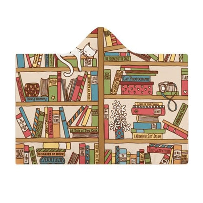 Sleeping Cat Library Bookshelf Large Size Comfortable Hooded Blanket, Warm Blanket 50"x60" - color: Sleeping Cat Library Bookshelf, size: 50"x60"