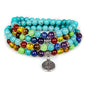 108 Mala Beads Necklace 7 Chakra Tree of Life Pendant Prayer Buddha Bracelets Healing Stone Yoga Men Women Jewelry - color: Turquoise-OM-Buddha-8MM