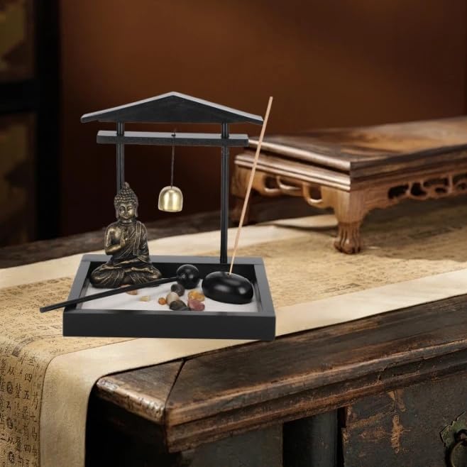 HEEPDD Desktop Zen Garden Kit with Buddha Statue, Incense Holder, Mallet, Rocks for Meditation, Yoga, Office Decor
