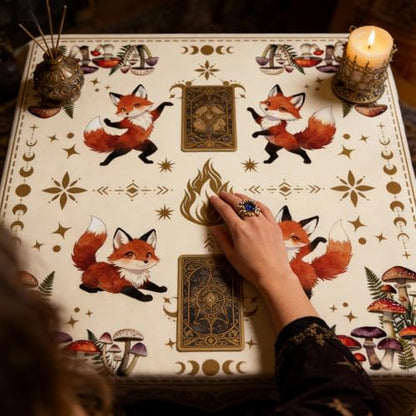 Tarot Altar Cloth Fox with Dancing Print Card Table Tablecloth Flower Thicket & Mushroom Tablecloth with Tarot Bag for Reading Rituals Crystals Spiritual Divination Witchcraft Supplies - color: Fox With Dancing